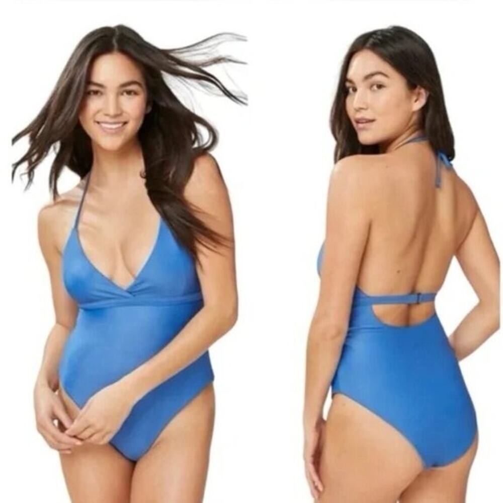 NWT Andies The Lagos Halter Neck One Piece Swimsuit Horizon Blue Size Large